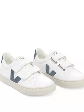 VEJA Unisex Esplar Sneakers - Little Kids In White Blue Accent Velcro Straps
